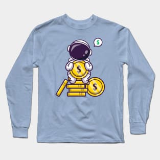 Cute Astronaut Sitting On Gold Coin Cartoon Long Sleeve T-Shirt